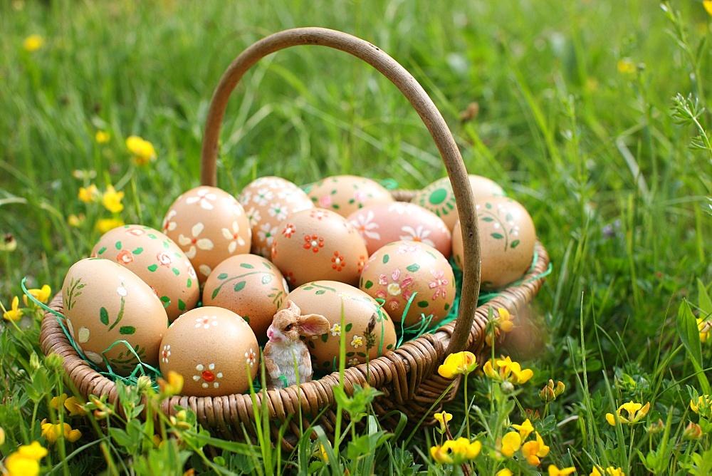 Easter eggs in a basket, Haute-Savoie, France, Europe