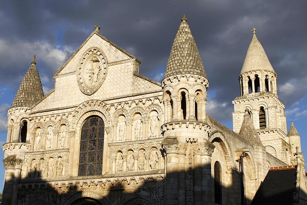 Western facade of Notre Dame la Grande church, Poitiers, Vienne, Poitou-Charentes, France, Europe