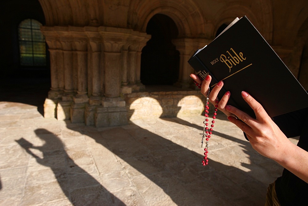 Bible reading in Fontenay abbey church, Marmagne, Burgundy, France, Europe