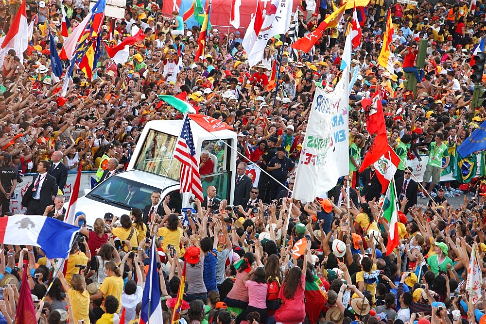 Pope Benedict XVI at Cybeles Square during World Youth Day 2011, Madrid, Spain, Europe