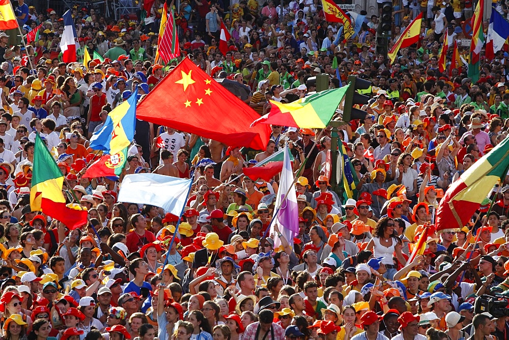 Crowd of pilgrims at World Youth Day, Madrid, Spain, Europe