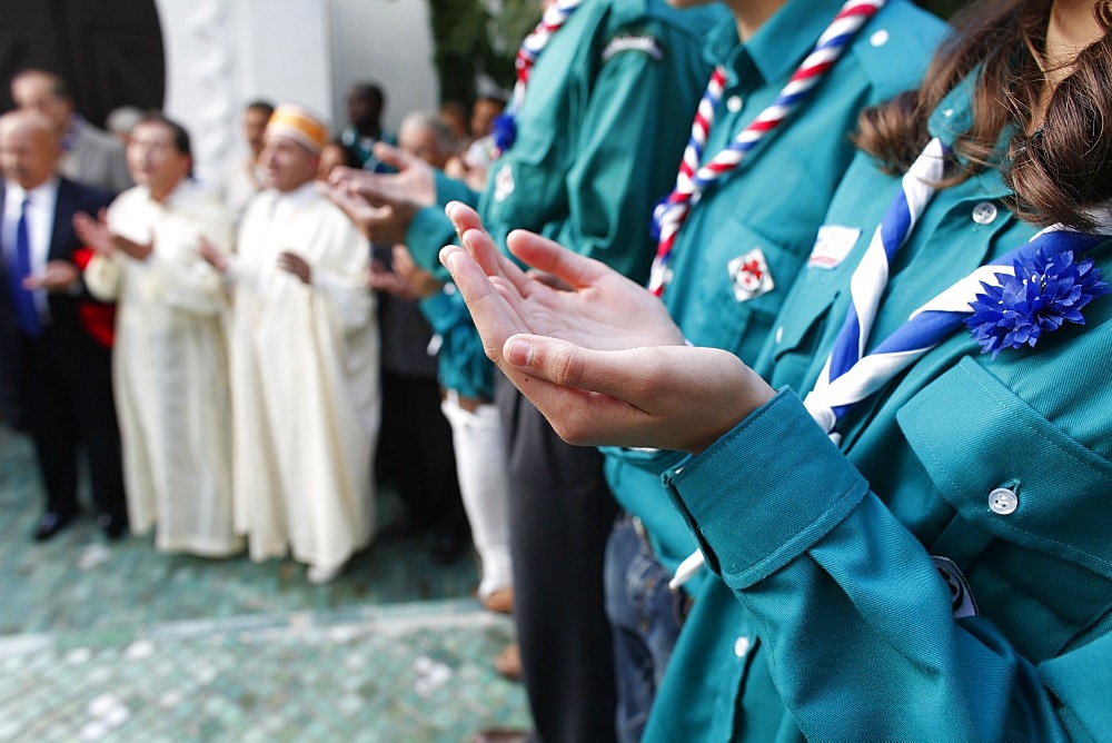 Muslim scouts praying, Paris, France, Europe