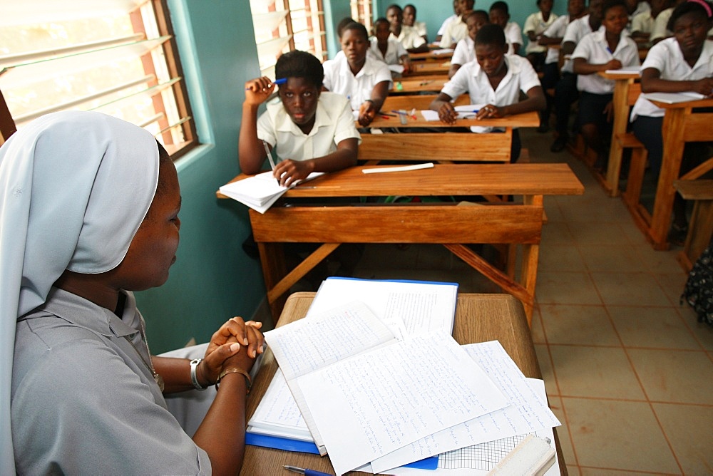 Catholic nun teaching in a secondary school, Lome, Togo, West Africa, Africa