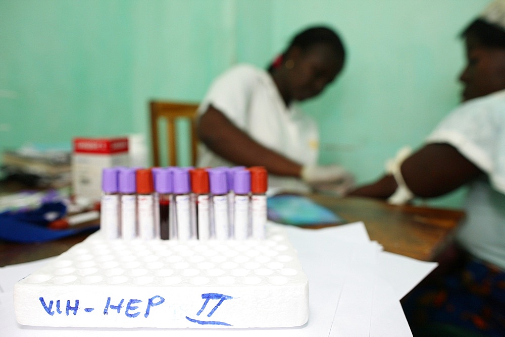 Blood test at Medical center for HIV positive patients, Lome, Togo, West Africa, Africa