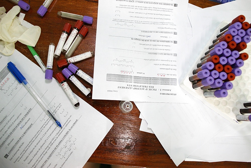 Blood testing at Medical center for HIV positive patients, Lome, Togo, West Africa, Africa