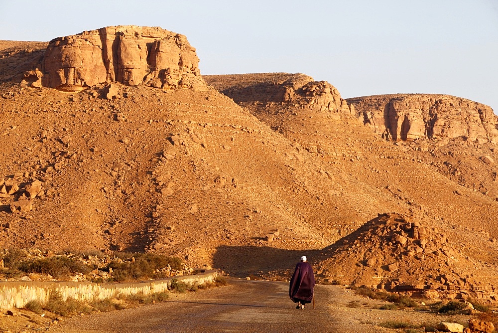 Man walking on the Chenini village road, Tunisia, North Africa, Africa