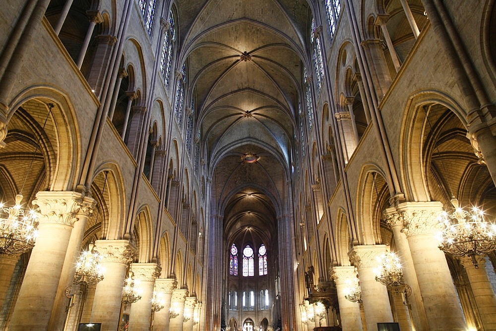 Nave, Notre-Dame de Paris cathedral, Paris, France, Europe