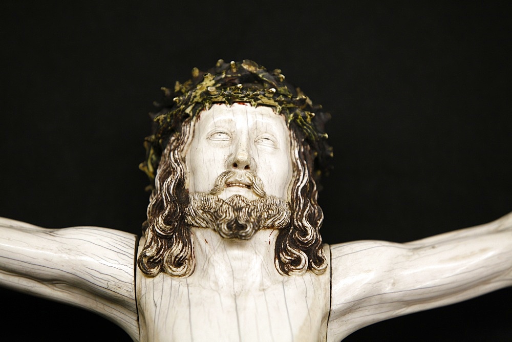 Detail of a Crucifixion sculpture in Notre-Dame de Paris cathedral Treasure Museum, Paris, France, Europe