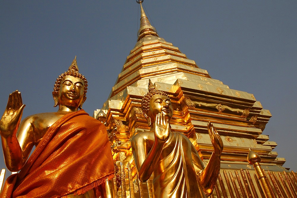 Statues and chedi in Doi Suthep temple, Chiang Mai, Thailand, Southeast Asia, Asia