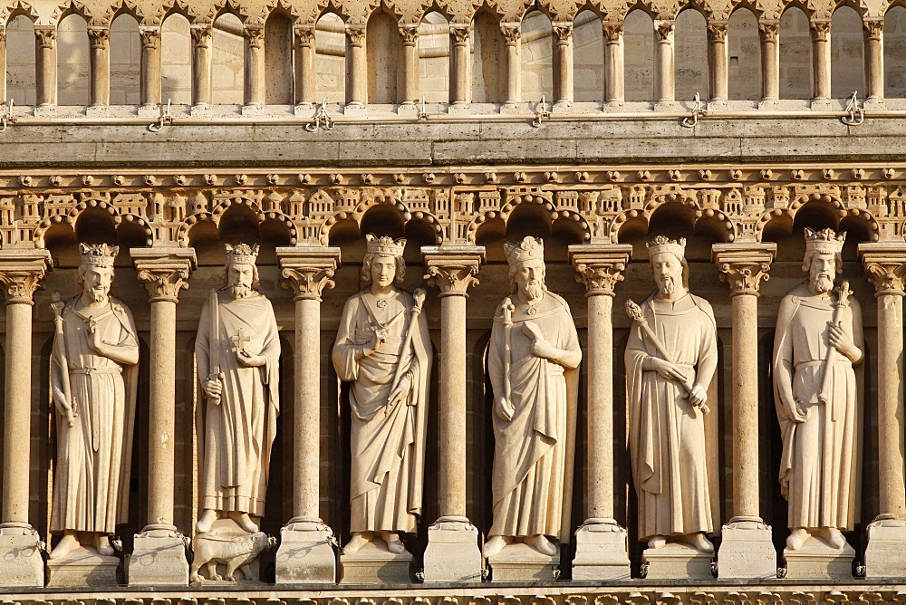 Kings' Gallery, Western facade, Notre Dame cathedral, Paris, France, Europe