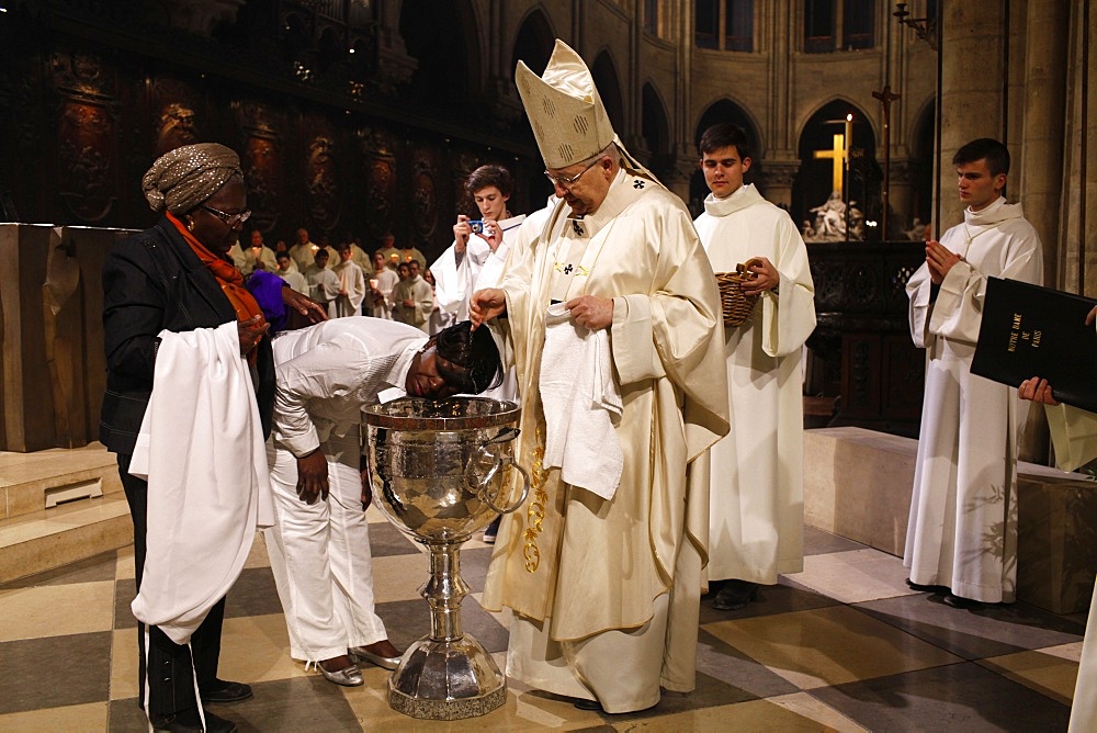 Easter vigil baptisms, Notre Dame cathedral, Paris, France, Europe