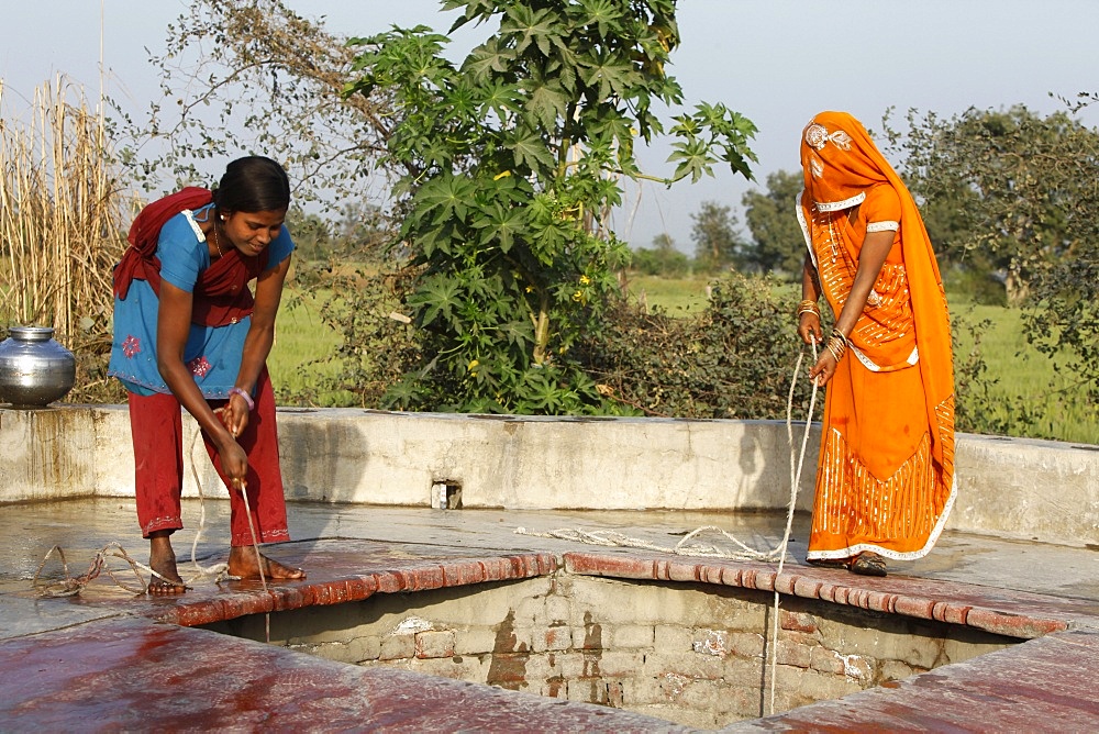 Women fetching water, Mathura, Uttar Pradesh, India, Asia