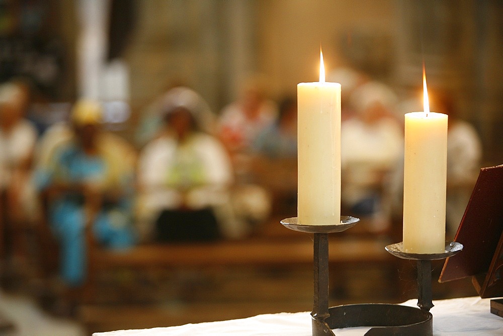 Altar candles, Vienne, Isere, France, Europe