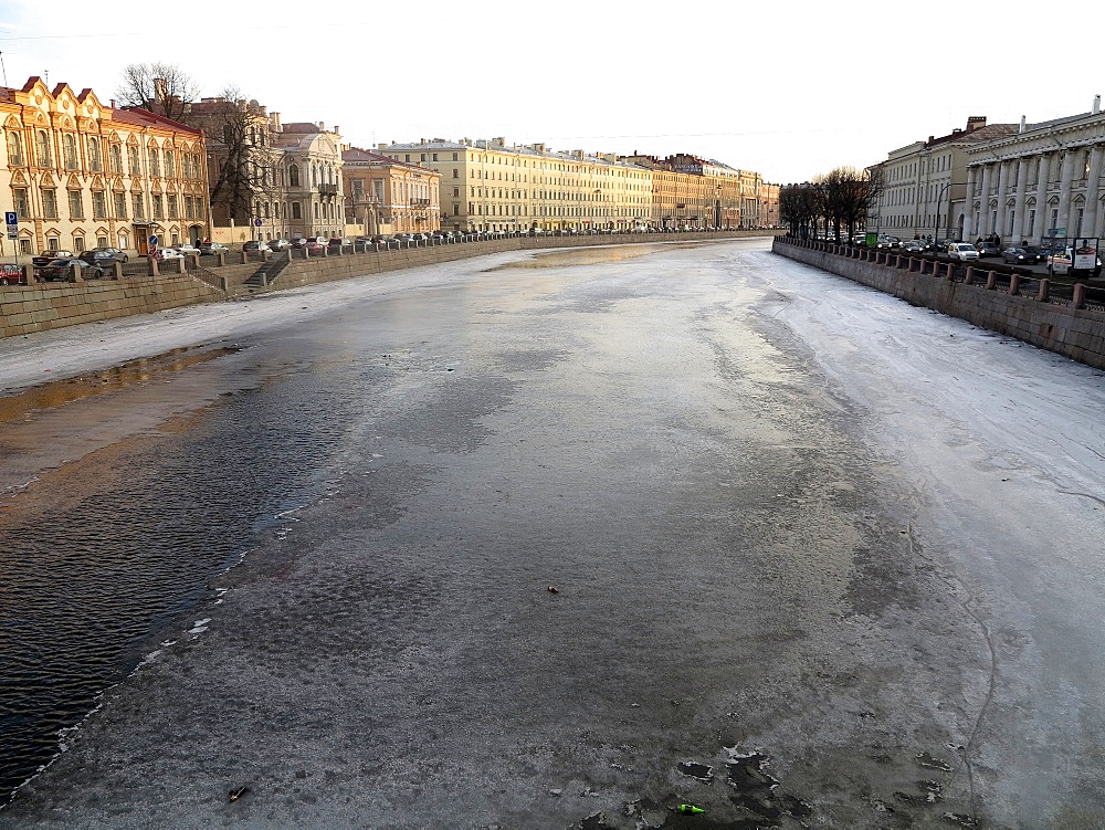 Frozen canal in winter, St. Petersburg, Russia, Europe