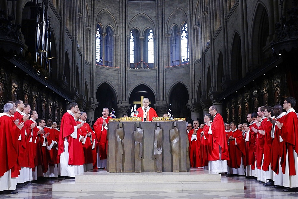 Priest ordinations celebrated by Cardinal Andre Vingt-Trois, in Notre-Dame de Paris cathedral, Paris, France, Europe