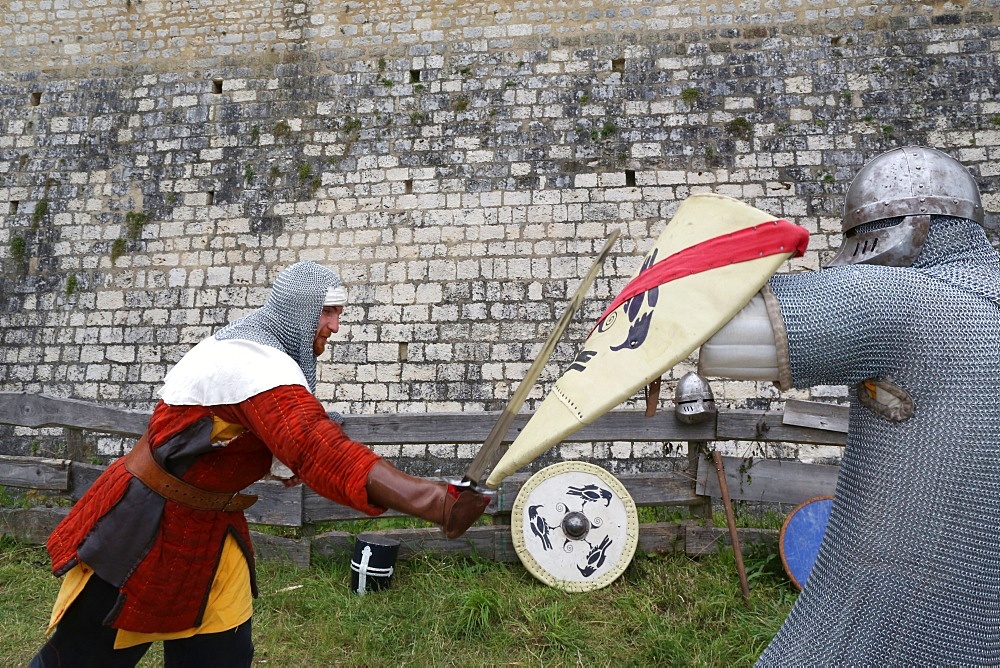 Battle of knights, the medieval festival of Provins, UNESCO World Heritage Site, Seine et Marne, Ile-de-France, France, Europe