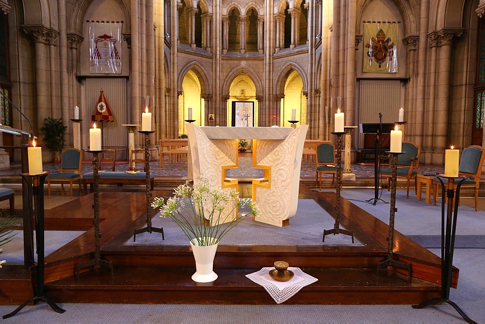 The altar in the Church of Notre-Dame du Perpetuel Secours, Paris, France, Europe