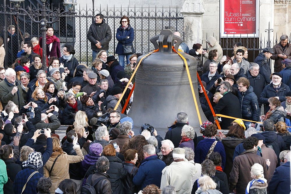 Arrival of the new bell chime on the 850th anniversary of Notre-Dame de Paris, Paris, France, Europe