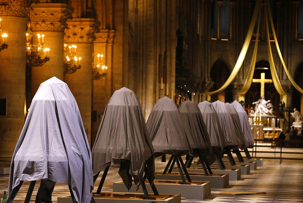 Exhibition of the new bells in the nave, on the 850th anniversary, Notre-Dame de Paris, Paris, France, Europe