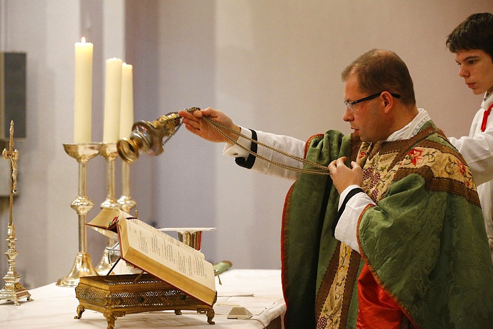 Incense during Mass, St. Louis church, Villemomble, Seine-St. Denis, France, Europe