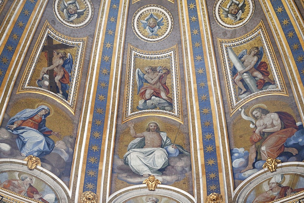 Detail of dome and frescoes in St. Peter's Basilica, Vatican, Rome, Lazio, Italy, Europe