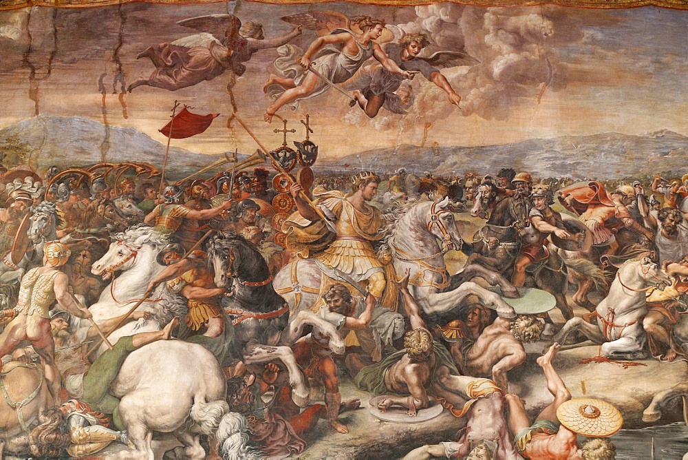 The Battle of the Milvian Bridge in the Hall of Constantine, 1613, by Raphael, Vatican Museum, Vatican, Rome, Lazio, Italy, Europe