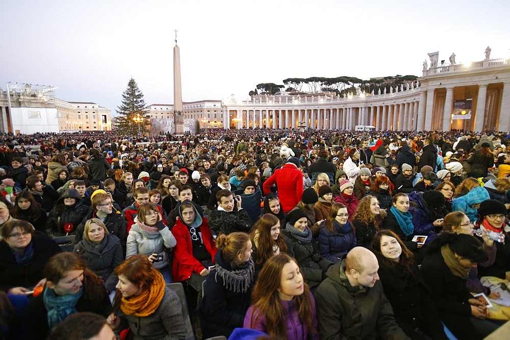 Prayer vigil at European Meeting of Taize Community in St. Peter's Square, Rome, Lazio, Italy, Europe