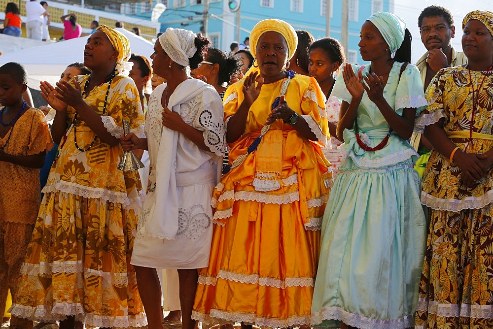 Candomble devotees celebrating Lemanja festival in Rio Vermelho, Salvador, Bahia, Brazil, South America