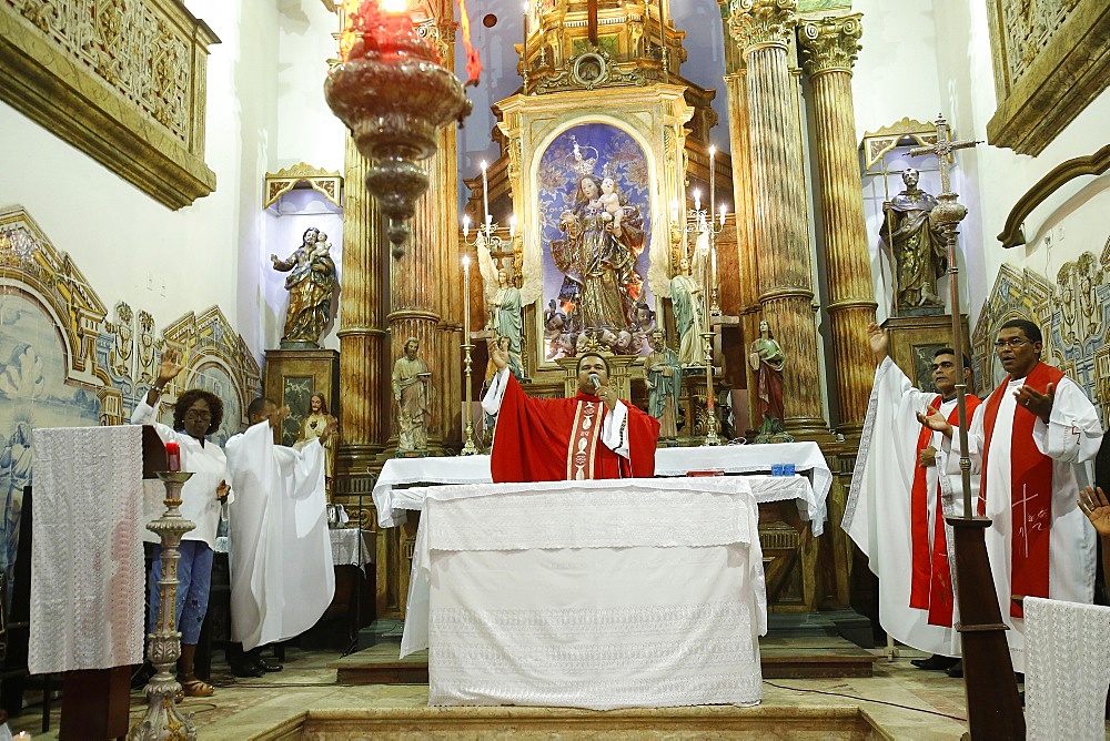 Afro-Brazilian Mass in Rosario dos Pretos church in Pelourinho, Salvador, Bahia, Brazil, South America