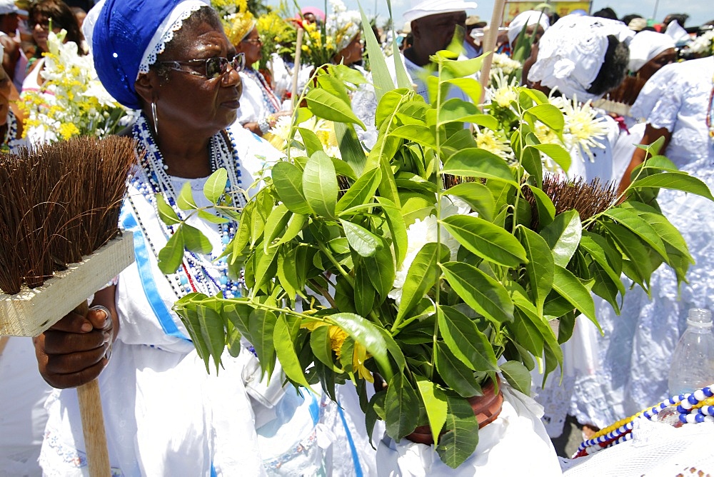 Procession before the Lavagem, washing of the steps of Itapua church, Salvador, Bahia, Brazil, South America