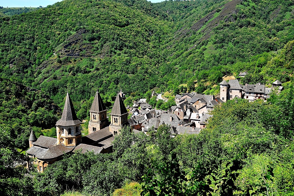 The Sainte-Foy Abbey-church in Conques, Aveyron, France, Europe