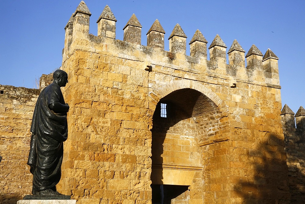 Statue of Seneca outside Cordoba old city, Cordoba, Andalucia, Spain, Europe