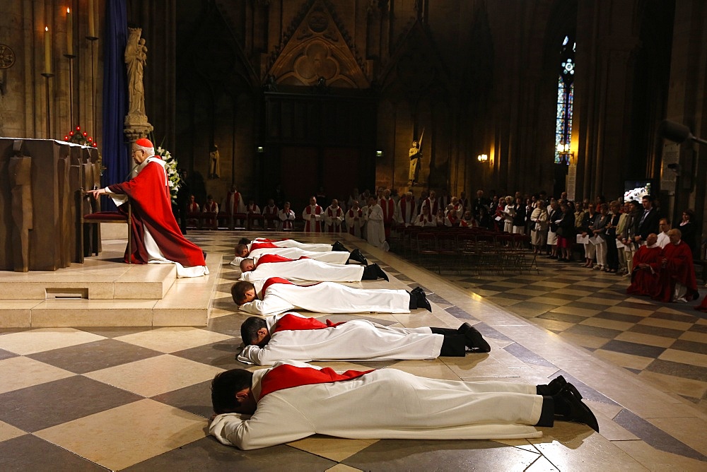 Catholic priest ordinations at Notre Dame cathedral, Paris, France, Europe