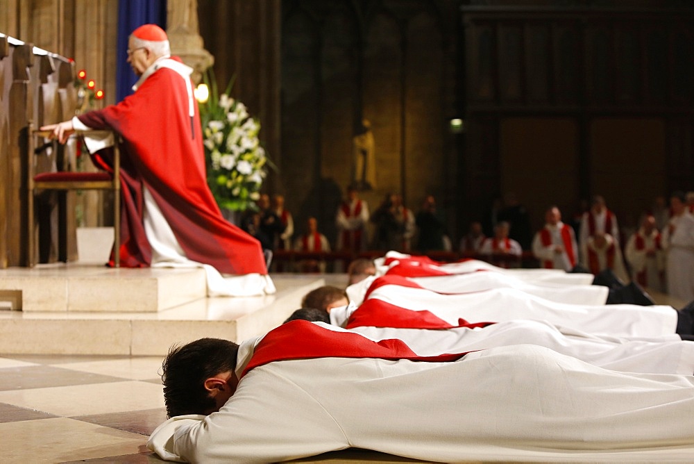 Catholic priest ordinations at Notre Dame cathedral, Paris, France, Europe