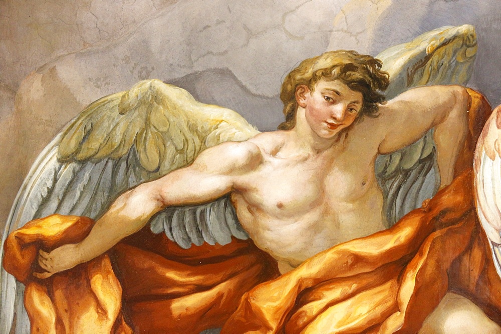 Angel in dome fresco by Johann Michael Rottmayr, Karlskirche (St. Charles's Church), Vienna, Austria, Europe