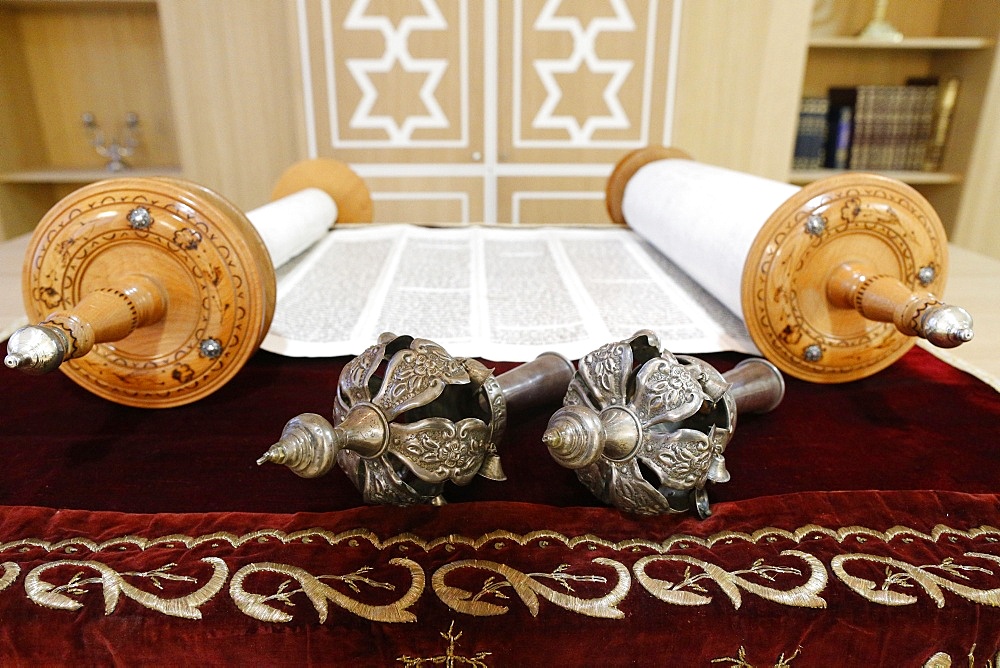 Torah scroll and the two Rimonim, Paris, France, Europe