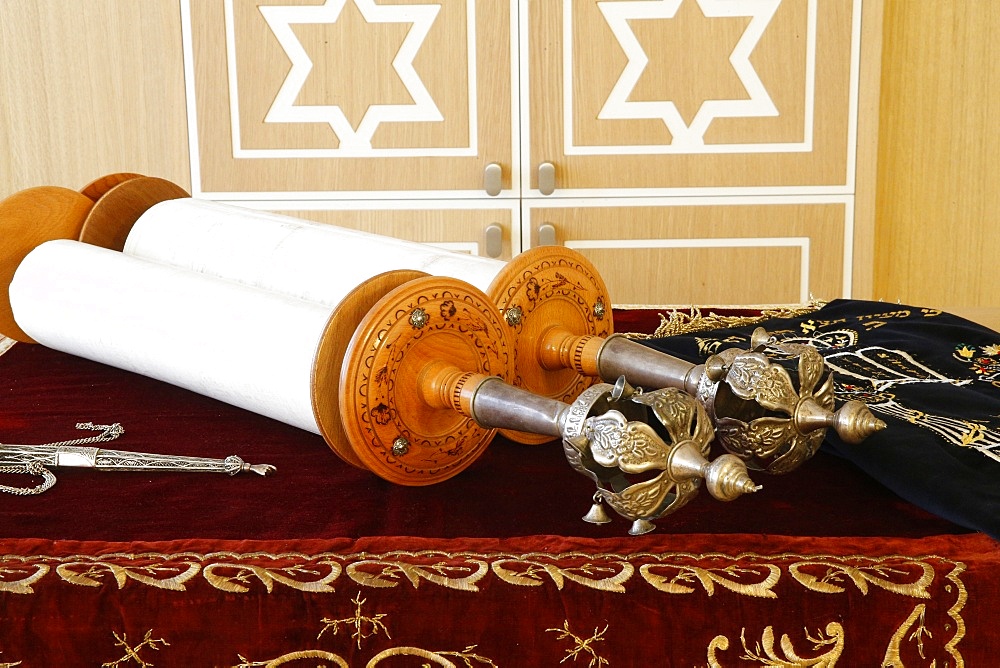 Torah scroll and the two Rimonim, Paris, France, Europe