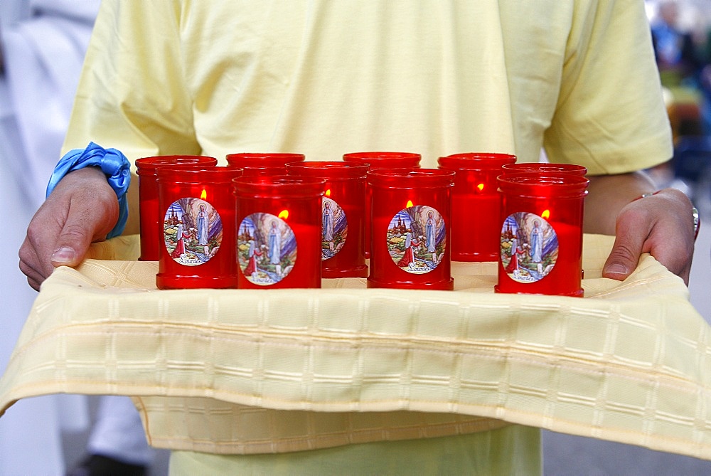 Mass candles, Lourdes, Hautes Pyrenees, France, Europe