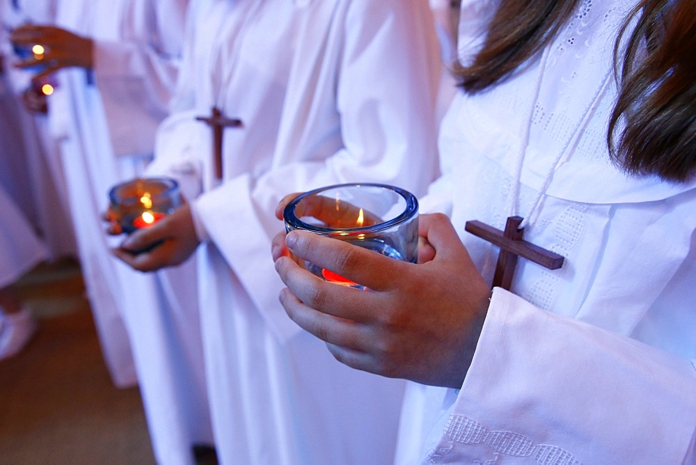 Children, Mass of the sacraments at St. Joan of Arc's school in Montrouge, Hauts-de-Seine, France, Europe