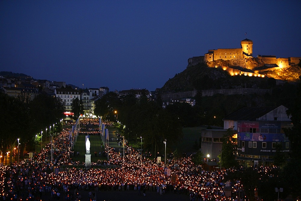 Procession at the Lourdes shrine, Lourdes, Hautes Pyrenees, France, Europe