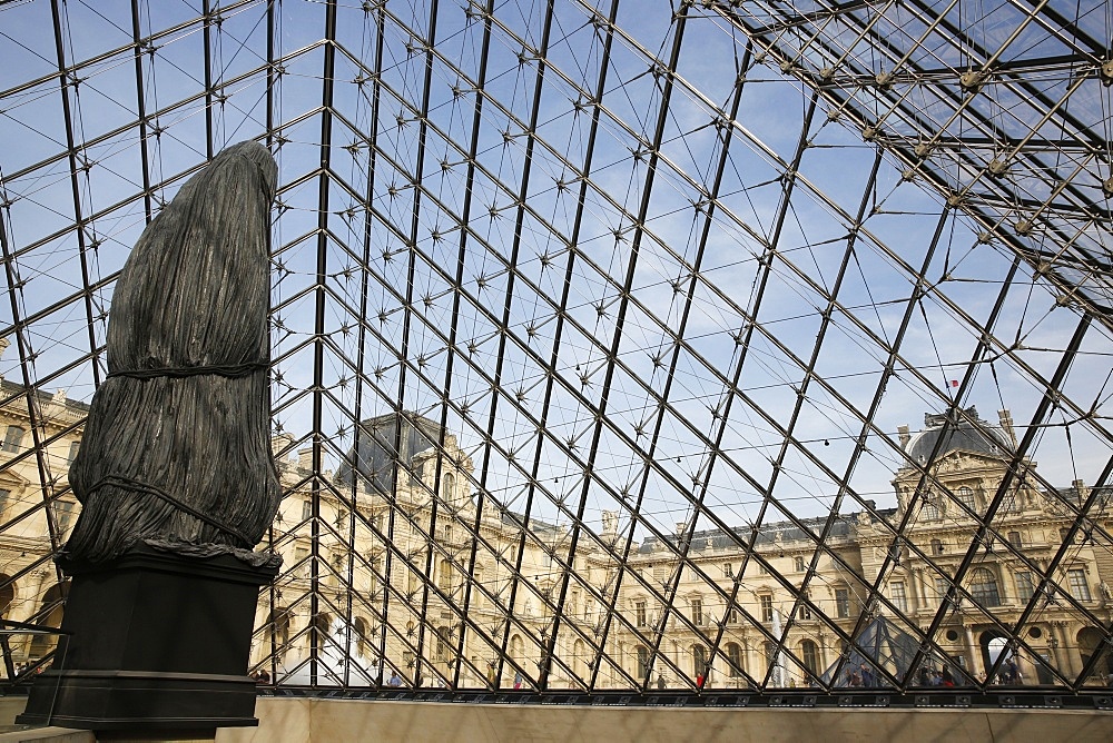 Loris Greaud sculpture beneath the Louvre Museum Pyramid, Paris, France, Europe