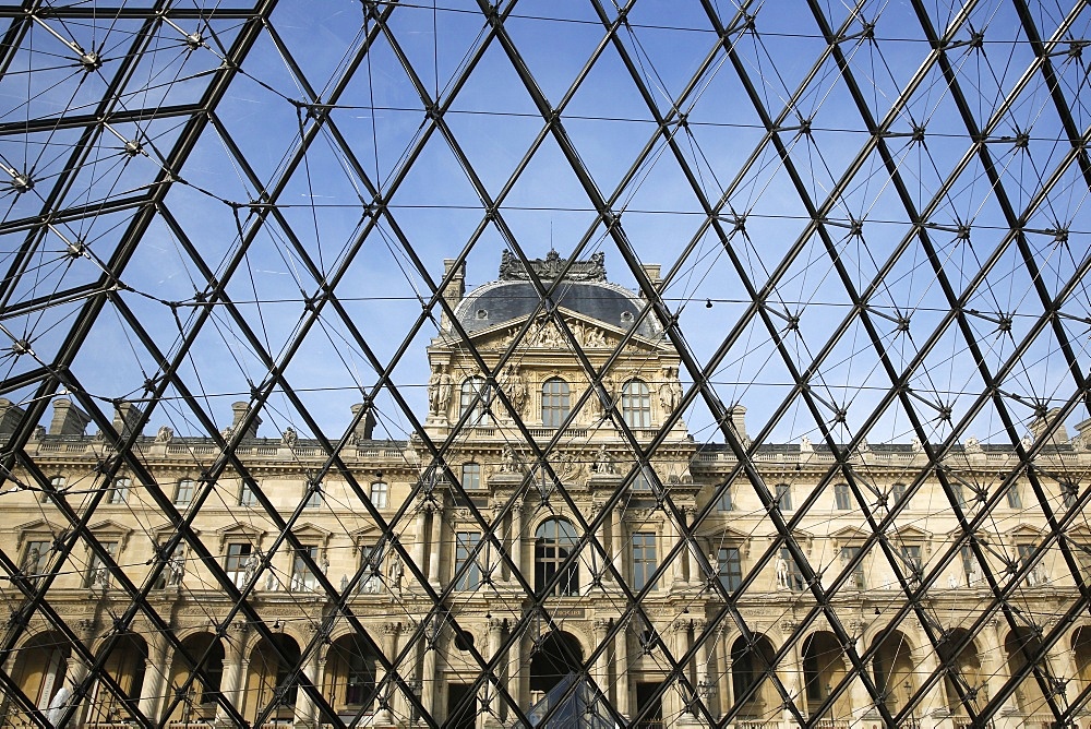 Palais du Louvre seen through the Pyramid, Paris, France, Europe