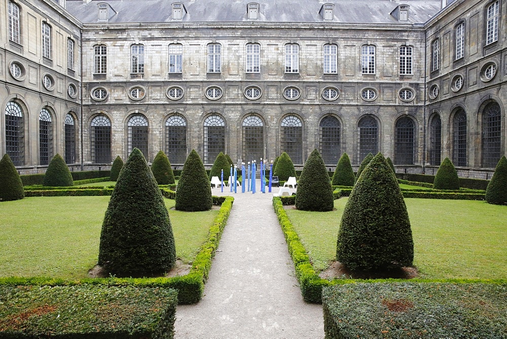 Courtyard of the Cloister, Saint-Vaast Abbey, now housing the Arras Fine Arts Museum, Arras, Pas-de-Calais, France, Europe