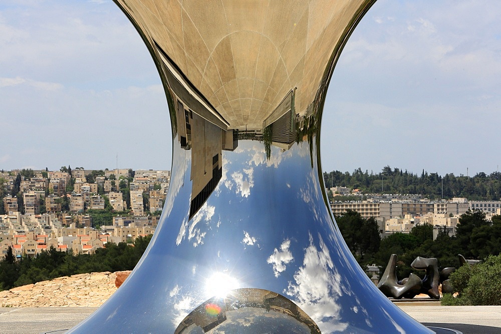 Turning the world upside down by Anish Kapoor, a newly-installed sculpture reflecting the earth and sky, at the Israel Museum, Jerusalem, Middle East