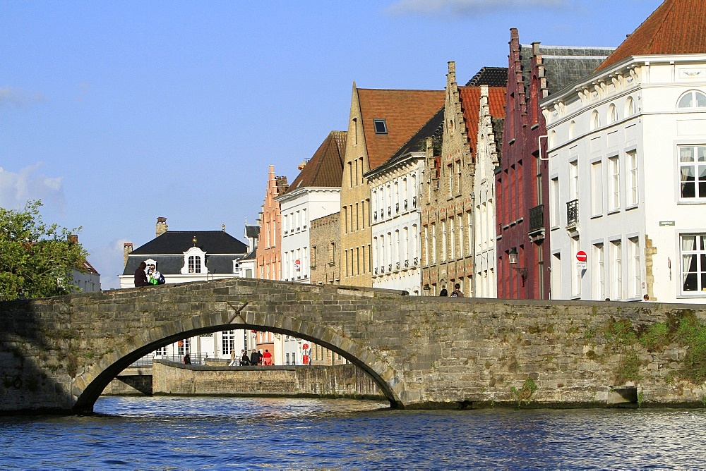 Old buildings on canal, Bruges, Belgium, Europe