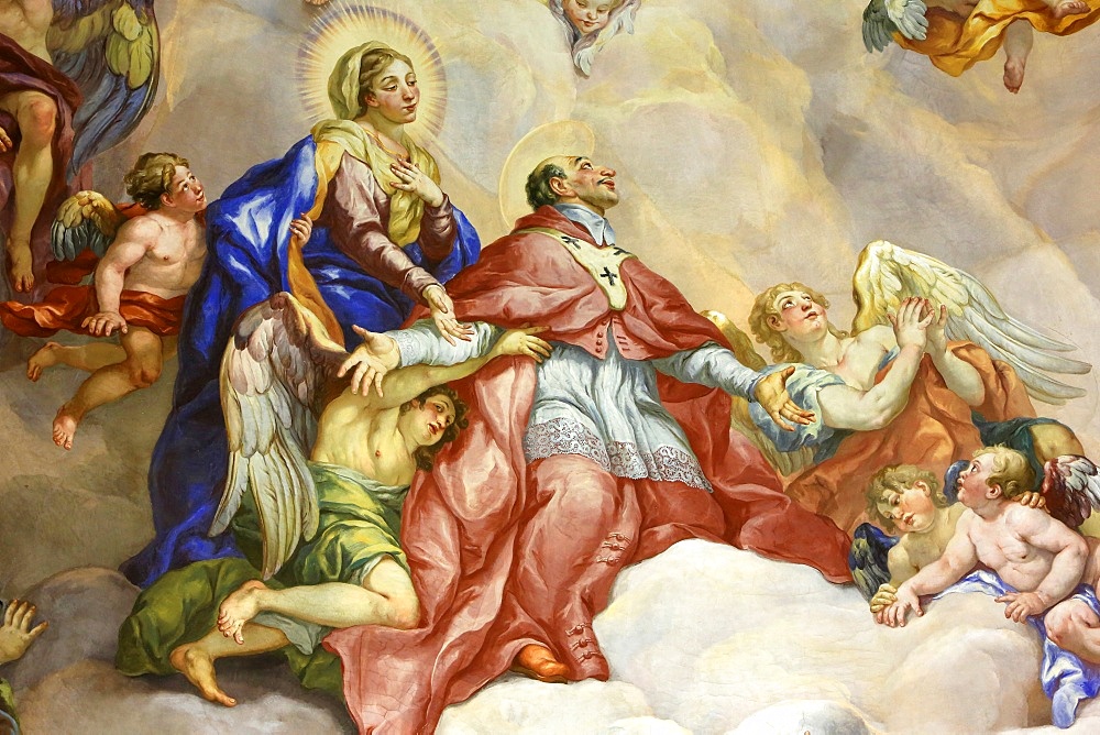 Intercession of Charles Borromeo supported by the Virgin Mary, fresco by Johann Michael Rottmayrr, Karlskirche (St. Charles's Church), Vienna, Austria, Europe