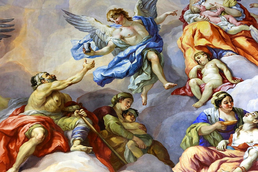 Angels and beggars, fresco by Johann Michael Rottmayrr, Karlskirche (St. Charles's Church), Vienna, Austria, Europe