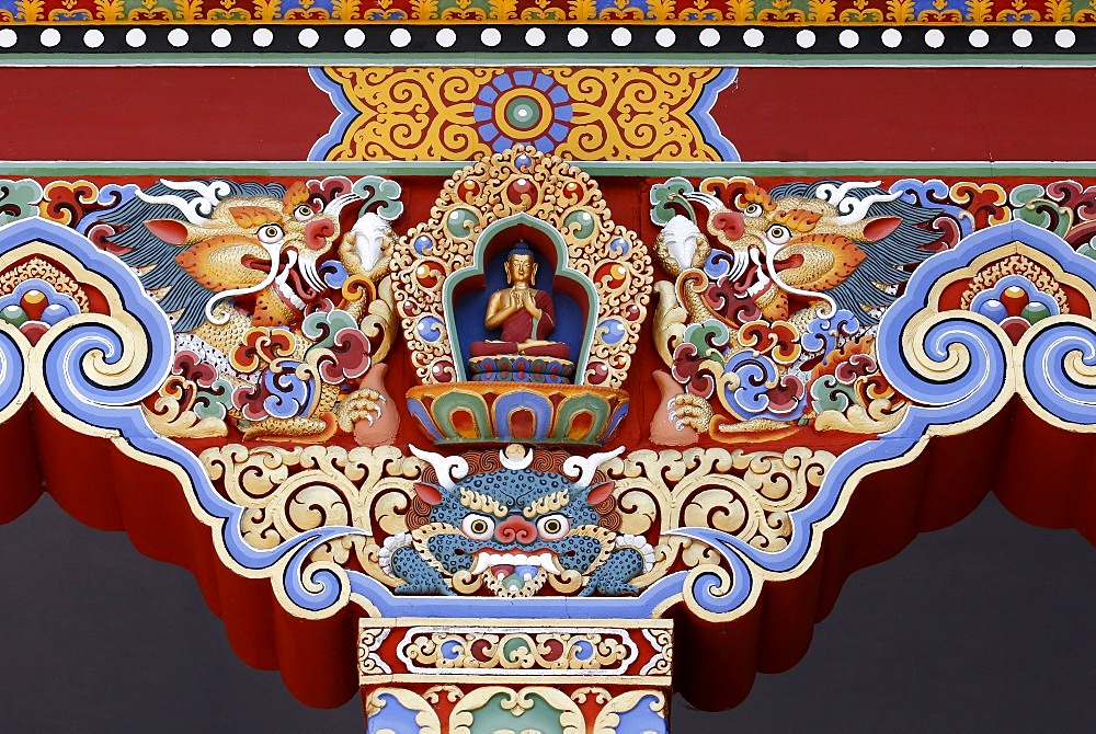 Detail of Buddha, Temple of the Thousand Buddhas, Dashang Kagyu Ling congregation, La Boulaye, Saone-et-Loire, Burgundy, France, Europe