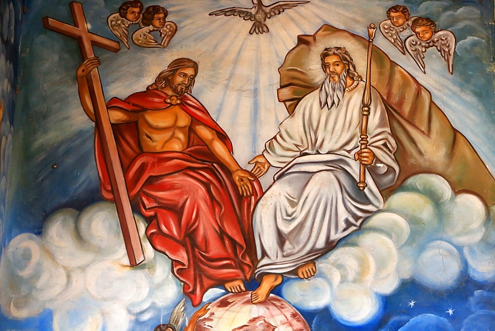 Holy Trinity of the Father, the Son and the Holy Spirit. St. Peter and Paul Cathedral, Aneho, Togo, West Africa, Africa