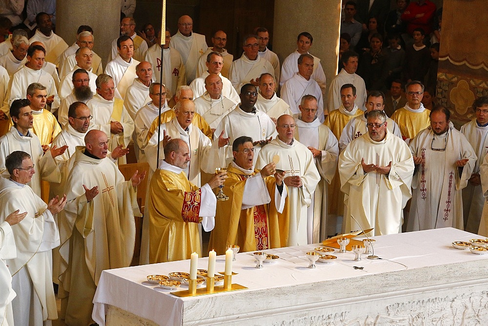 Eucharist celebration in Sainte Genevieve's Cathedral, Nanterre, France, Europe